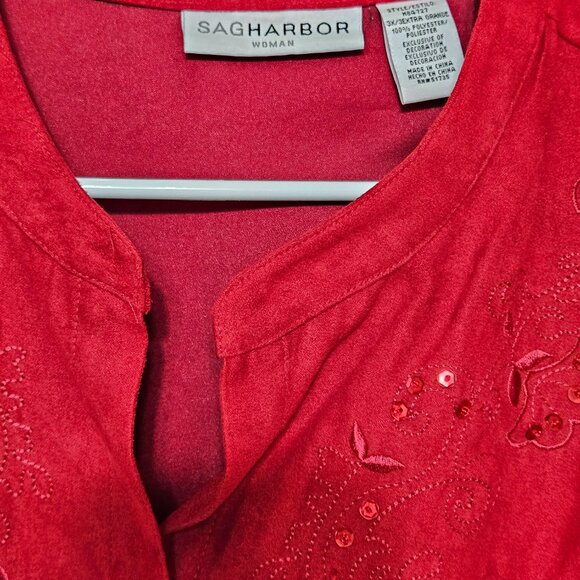 NEW RED Bling Top w Sequence n Embroidery Plus Size 3X - Picture 3 of 10